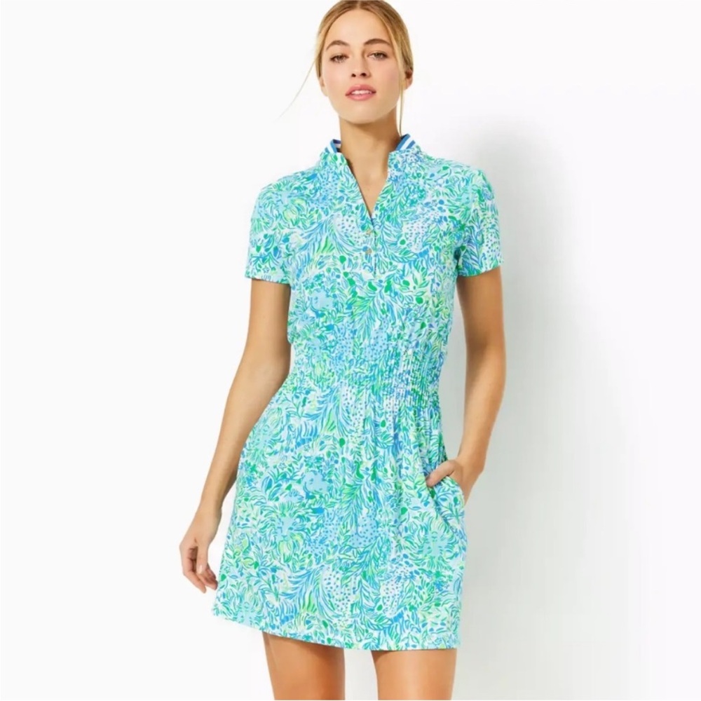 Lilly Pulitzer Love Active Dress Hydra Blue Dandy Lions